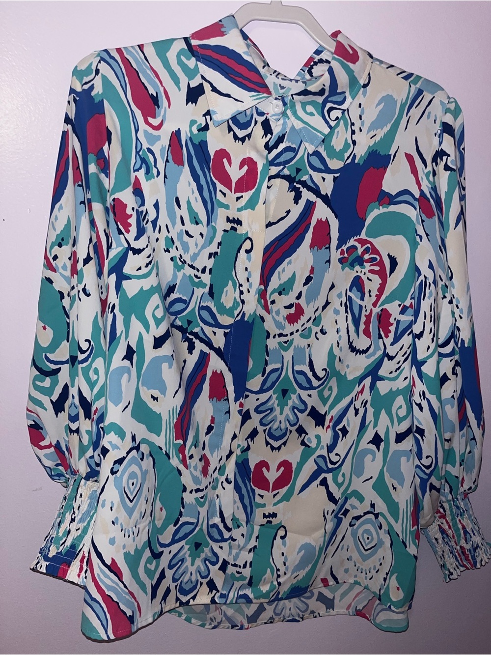 Womens Abstract Print Button-Up Blouse - Multicolor